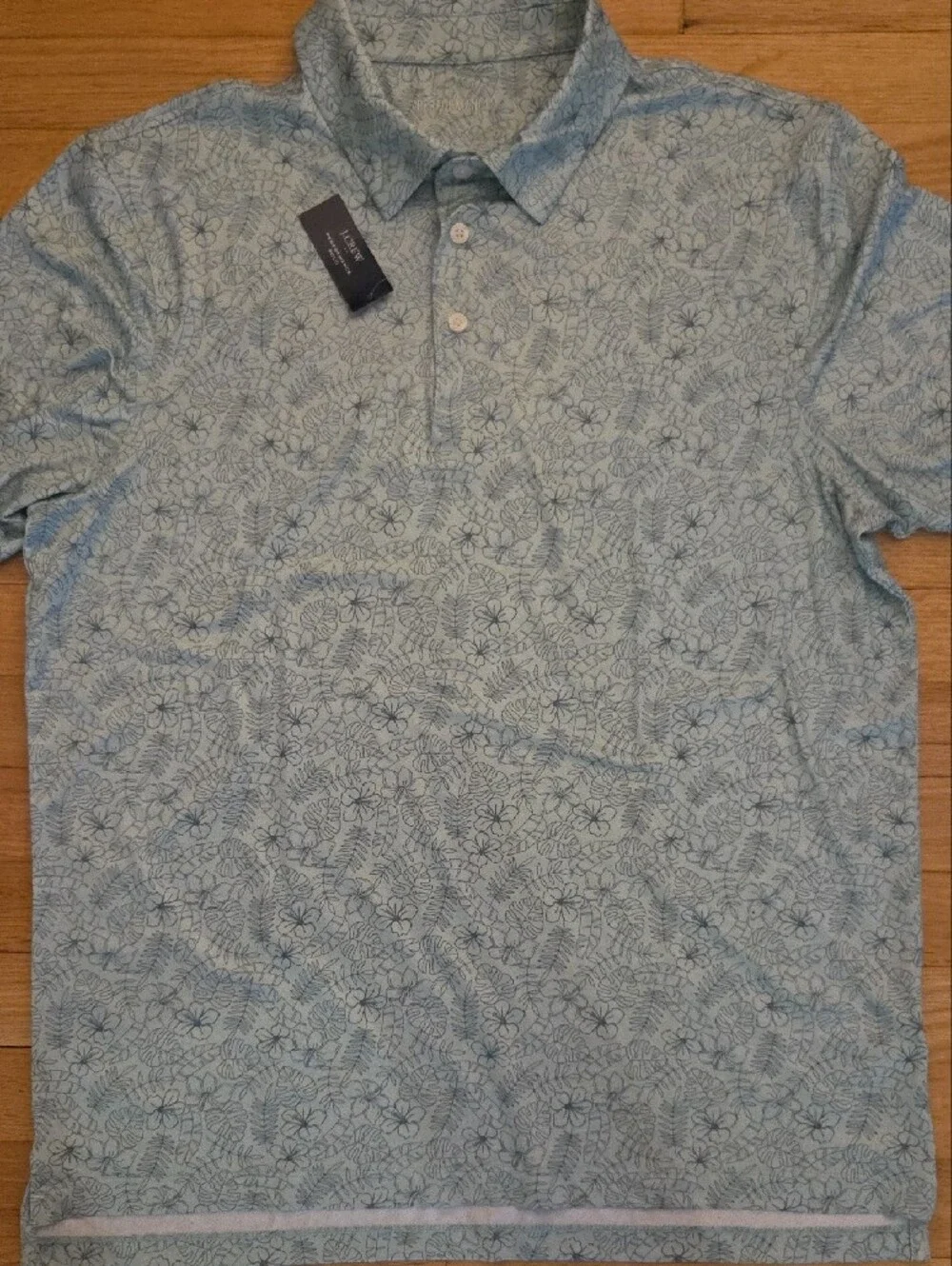 J.Crew Men's Large Floral Stretch Performance Polo Shirt Light Blue NWT